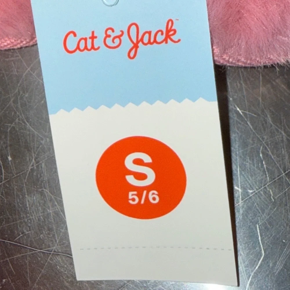 Cat & Jack Faux Fur Slippers Kids Size S 5/6 New Pink Metallic Elastic Strap